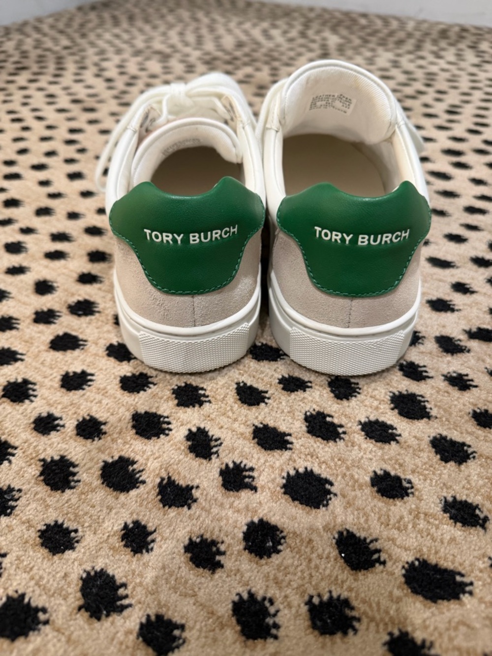Tory Burch White Leather Sneakers with Green Logo Accent - Picture 4 of 6